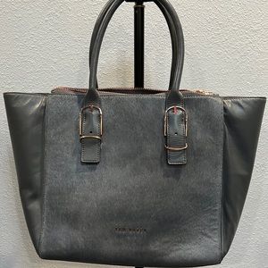Ted Baker Gray and Rose Gold Calf Hair Leather Tote Bag